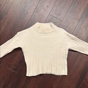 Madewell Cream Cowl Neck Sweater with Ribbed Detailing